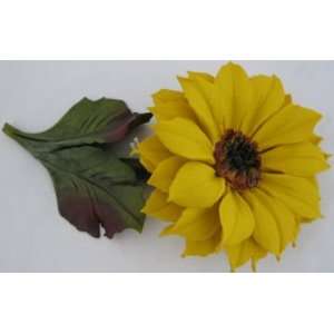 Capodimonte Porcelain LARGE Sunflower on Stem w Leaves FREE Ship by 