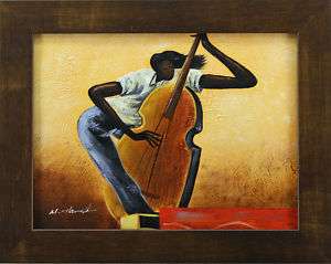 Blues Jazz Bass Cello Musician Art FRAMED OIL PAINTING  
