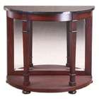  wood half moon shaped entry hall console table with faux marble top