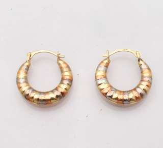 Childrens Tiny Tricolor Hoop Earrings 14K Yellow Gold  