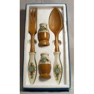    Four Piece Salad Set with Salt and Pepper Shakers 