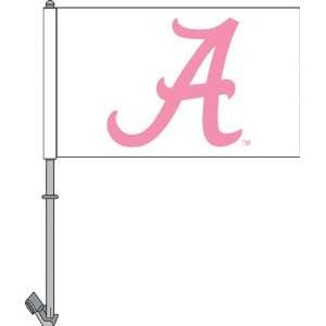 NCAA Alabama Pink A White Background Car Flag w/Wall Bracket   Set 