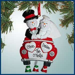  Personalized Christmas Ornaments   Married Snowmen in Car 