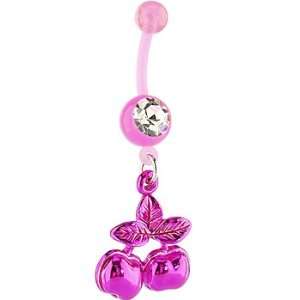  Bioplast Pink Cherries Dangle Belly Ring Jewelry