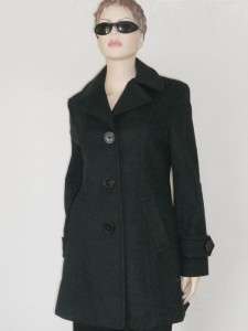 LIZ CLAIBORNE WOMENS SINGLE BREASTED CHARCOAL GRAY WOOL BLEND COAT S 