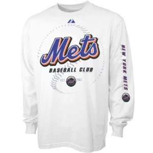  Men`s New York Mets L/S White Baseball Club Tshirt Sports 