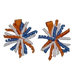   Orange White & Blue Mini Korker Girls Hair Bow Clips, Pair Beauty