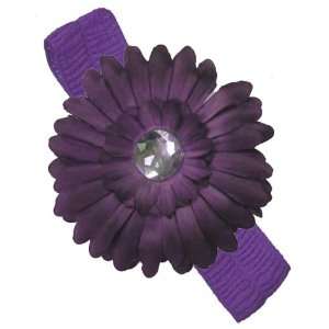  Purple Stretchy Baby Headband with Purple Daisy Flower 
