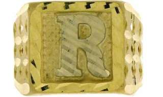 MENS 10K YELLOW GOLD INITIAL LETTER R SQUARE RING  