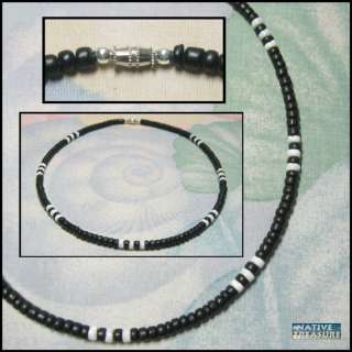 MENS BLACK COCO BEADED WHITE PUKA SHELL SURFER NECKLACE  