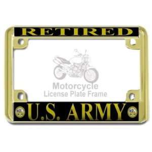  US Army Retired Gold Metal Motorcycle License Plate Frame Automotive