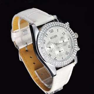   Decorated Chrono Crystal Diamond Quartz Wristwatch Leather Luxury UK