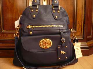 NWT EMMA FOX genuine leather navy blue shoulder tote purse bag $425 