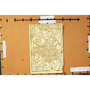  MAP 1895 FRANCE STREET PLAN TOWN LIMOGES VIENNE RIVER 