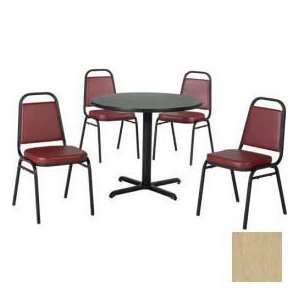 36 Round Table & Economy Stack Chair Set, Maple Fusion Laminate Table 