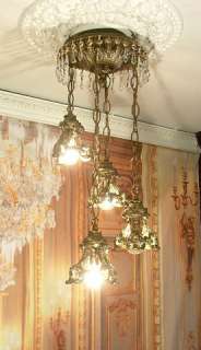 Vintage Bohemian Four Drop Light Lantern Chandelier Crystal Prisms 