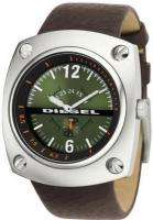   Mens Vintage Brown Leather Silver Steel Green Dial Retro Watch DZ1200