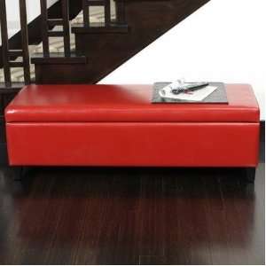  York Bonded Leather Storage Ottoman Bench in Red