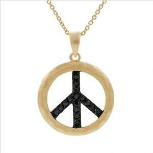   Gold Plated Sterling Silver with Black CZ Peace Sign Necklace Jewelry