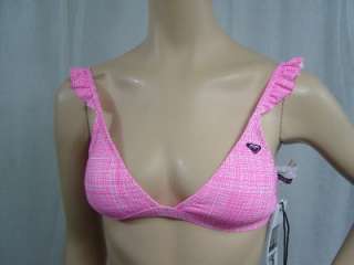 New Roxy Bikini 70s Ruffle Bra & Brazilian Pant Neon Pink Large Lined 