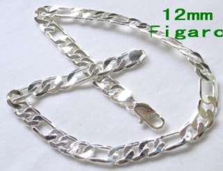 3pcs Silver EP 12mm 22inch Figaro Chain Necklace Mens  