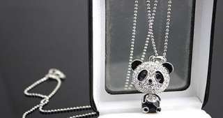 Cute Full of Crystals Panda Charm Pendent Necklace  
