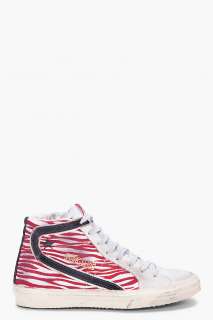 Golden Goose White And Red Zebra Slide Sneakers for men  