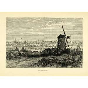  1886 Wood Engraving Windmill Copenhagen Denmark Danmark 