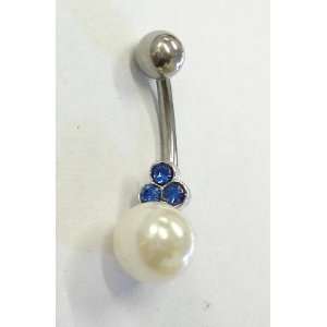 Blue Gems Pearl Belly Ring