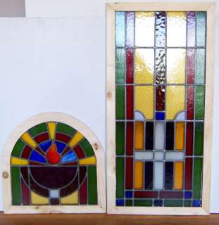 Tall pair of Antique Stained Glass Windows~Vivid Color  
