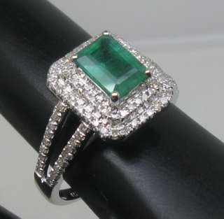 Soild 14K White Gold 1.77CT Natural Columbian Emerald Diamond Ring 