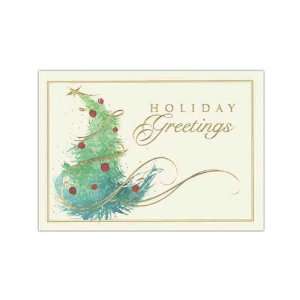 Tree   Holiday card with gold foil embossing and decorated tree design 