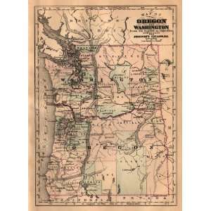  Johnson 1885 Antique Map of Oregon & Washington Office 