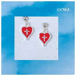  EP   C1511 ctlf   Silver Cross in a Red Enamel Heart 