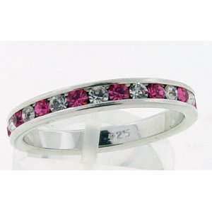   Sterling Silver Eternity Style Clear and Pink Cubic Zirconia Ring