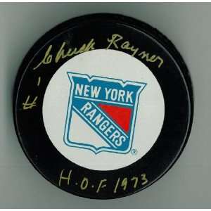  Chuck Rayner Autographed Game Puck w/ HOF Sports 