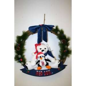  Boston Red Sox Holiday Bear and Penguin Wreath