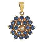   Gold Blue Sapphire and Diamond Flower Pendant (Include Light Rope