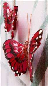 2x Set Lot RED Feather Butterfly Magnet Decoration NEW  