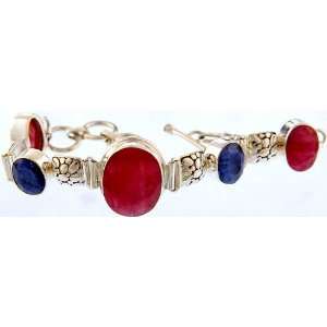   Ruby Bracelet with Blue Sapphire   Sterling Silver 