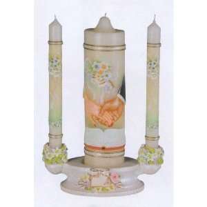  Wedding Unity Candle Set with Base   Joined Hands Design 