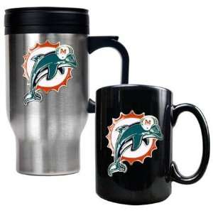  NIB Miami Dolphins NFL Steel Coffee Travel Mugs Sports 