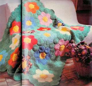 Grandmothers Flower Garden Patchwork Crocheted Afghan  