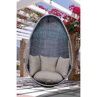 Vifah Outdoor Hanging Chair in Light Grey Plastic Rattan 