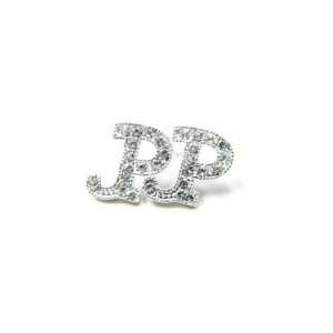  P Silver Crystal Initial Letter Stud Earrings LA1198 Arts 