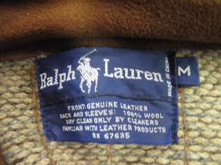 Ralph Lauren Tan Soft Suede Woven Tweed Sleeve Button Down Jacket M 