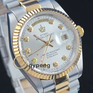 New Gold stainless steel Day Date Mens Automatic Mechanical Fashion 