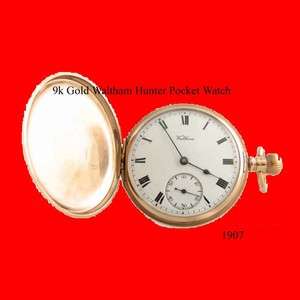 Stunning 9K Gold Waltham Hunter Pocket Watch 1907  