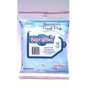 Baby Wipes Travel Pack of 12 Ct. Spun Lace Alcohol free Hypoallergenic 