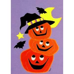 Trio of Happy Pumpkins Halloween Garden Flag  Appliqued Small 12.5 X 